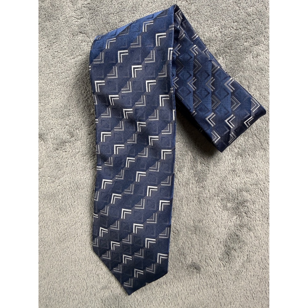 Bruno Conte Mens Geometric Chevron Necktie Navy Blue Grey Formal Business Tie